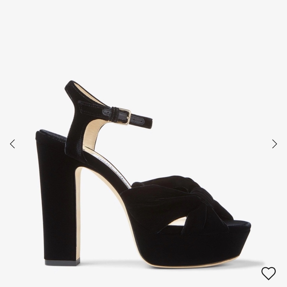 Jimmy Choo Black Velvet Heloise 120 Platform Heels Sandals Shoes 7